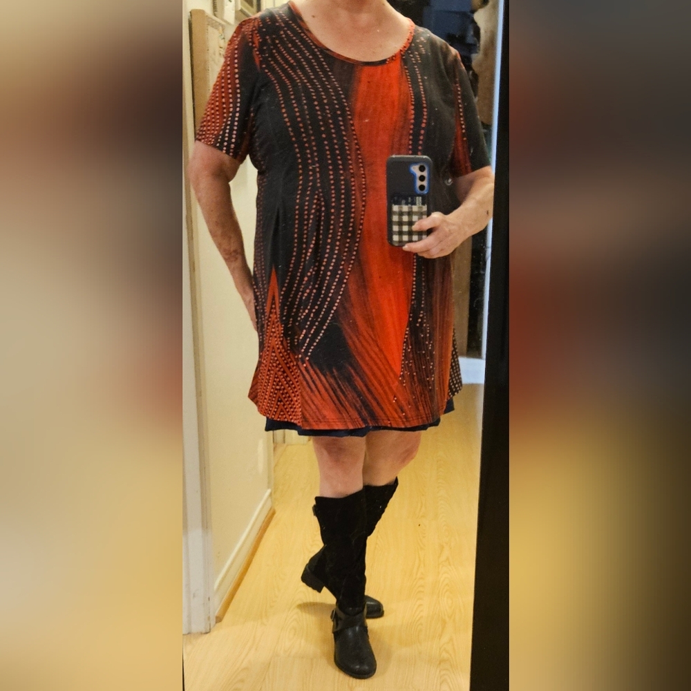 Azalea By Firmiana Reddish Orange Black Women's 2X Pleated Front Top